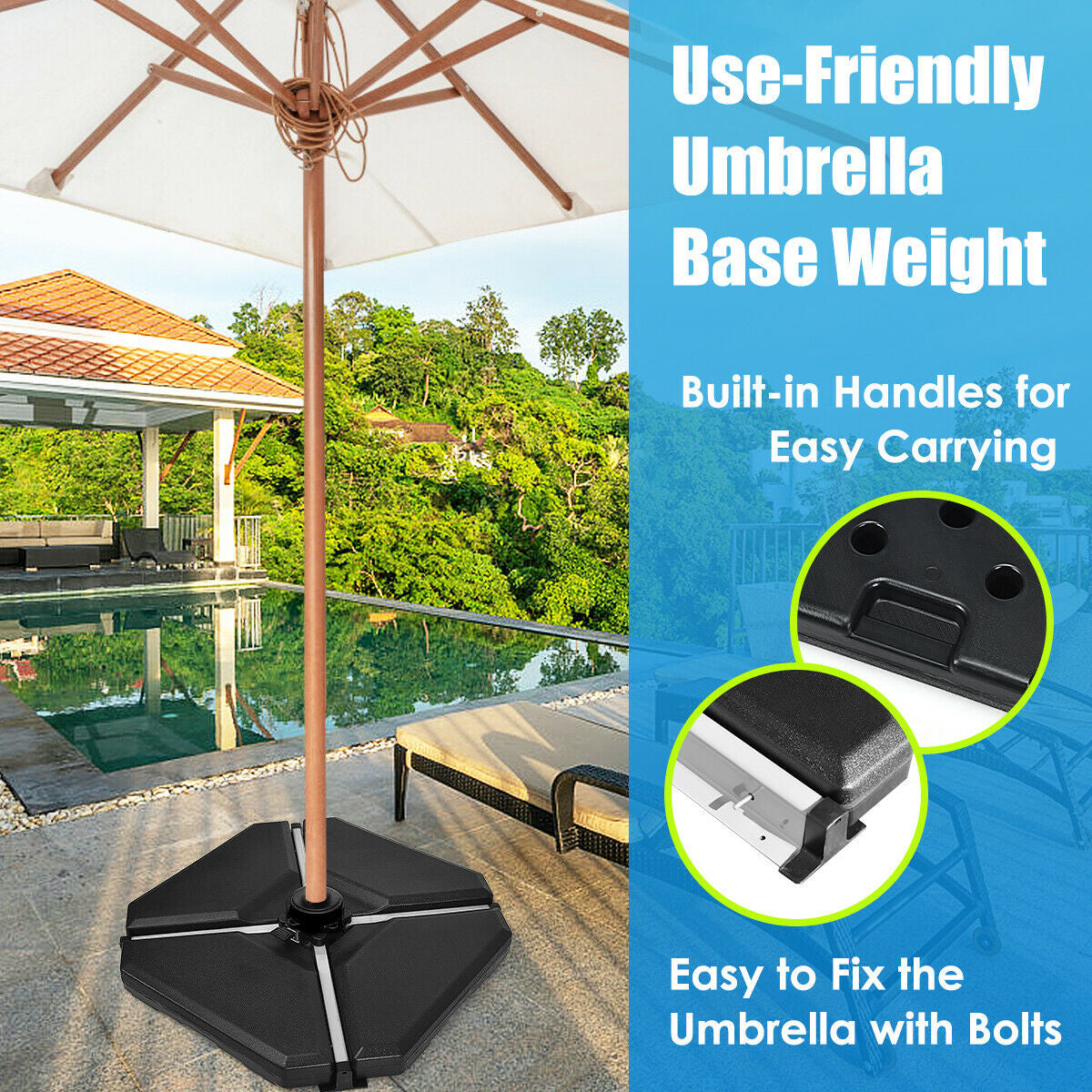 4 Pieces 195 lbs Patio Cantilever Offset Umbrella Base Weight Sand Kids Crystal
