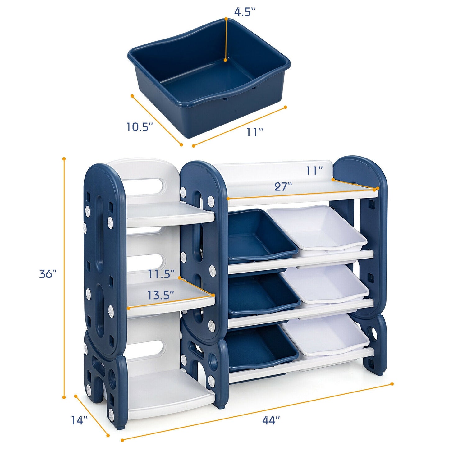 Kids Toy Storage Organizer with Bins and Multi-Layer Shelf for Bedroom Playroom-Blue Kids Crystal