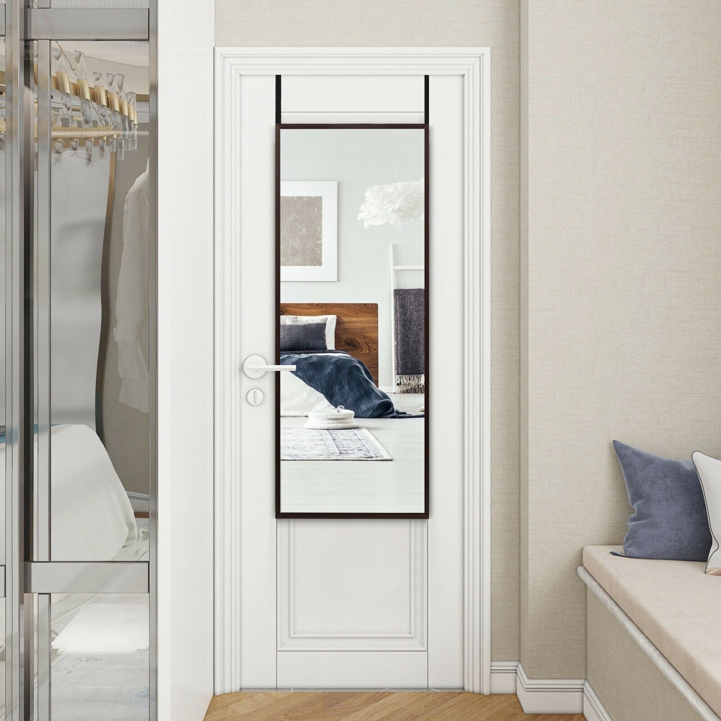 Full Length Metal Door Mirror with Adjustable Hook-Brown Kids Crystal