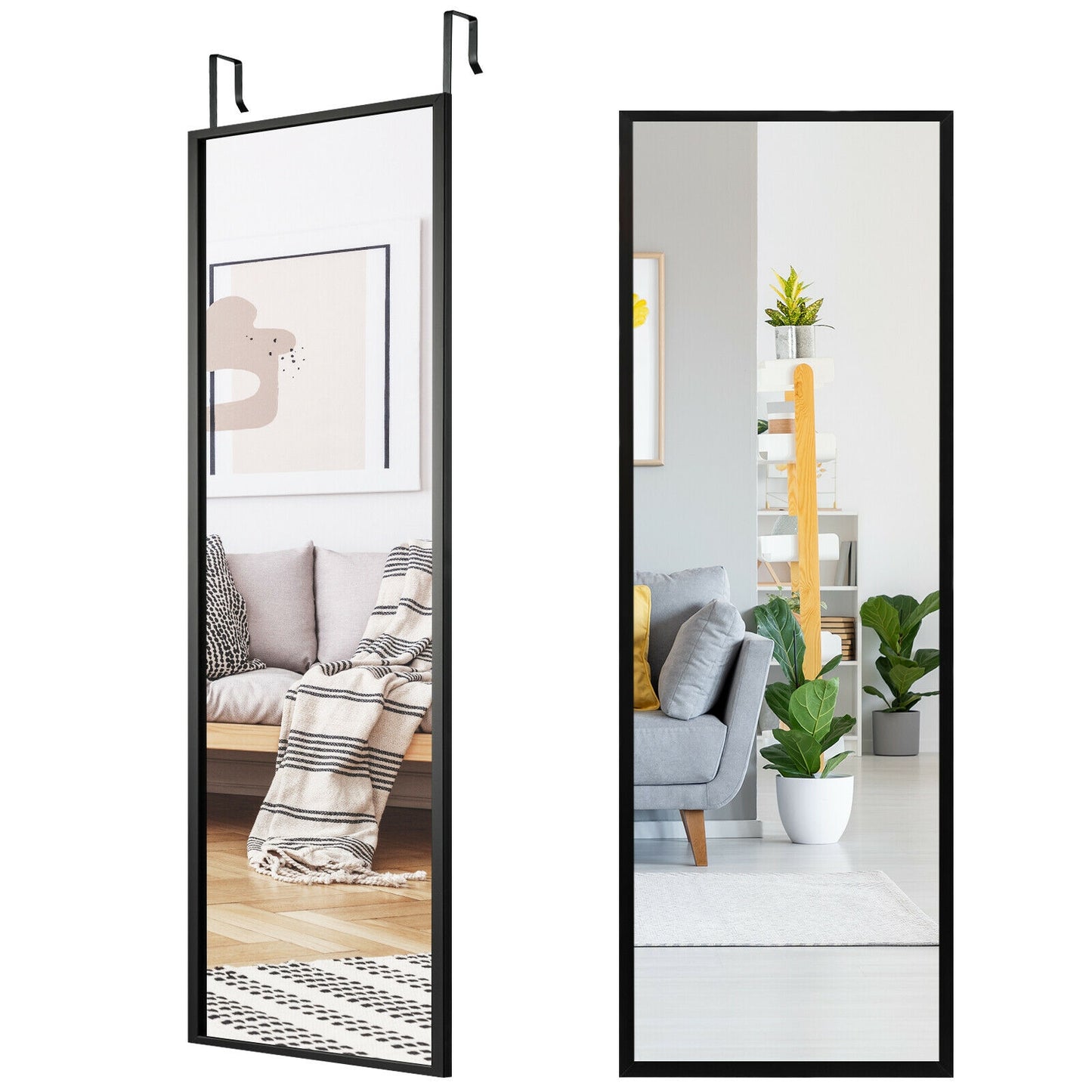 Full Length Metal Door Mirror with Adjustable Hook-Black Kids Crystal