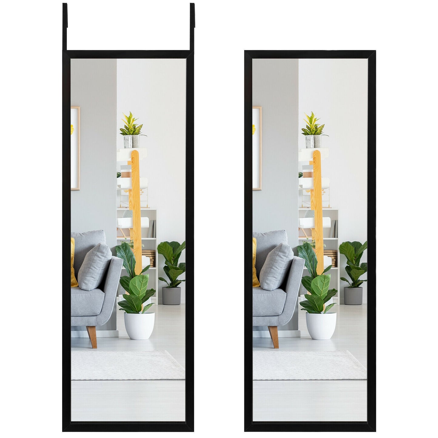 Full Length Metal Door Mirror with Adjustable Hook-Black Kids Crystal
