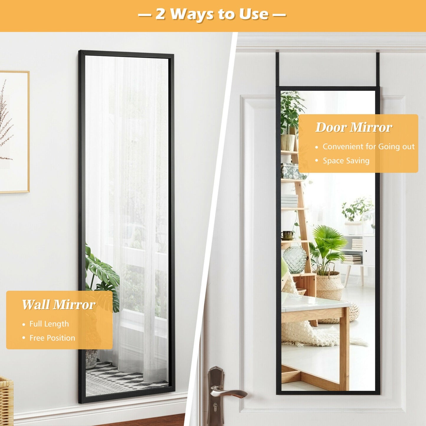Full Length Metal Door Mirror with Adjustable Hook-Black Kids Crystal