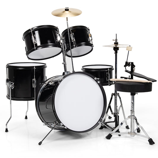 16 Inch 5 Pieces Complete Kids Junior Drum Set Children Beginner Kit-Black Kids Crystal