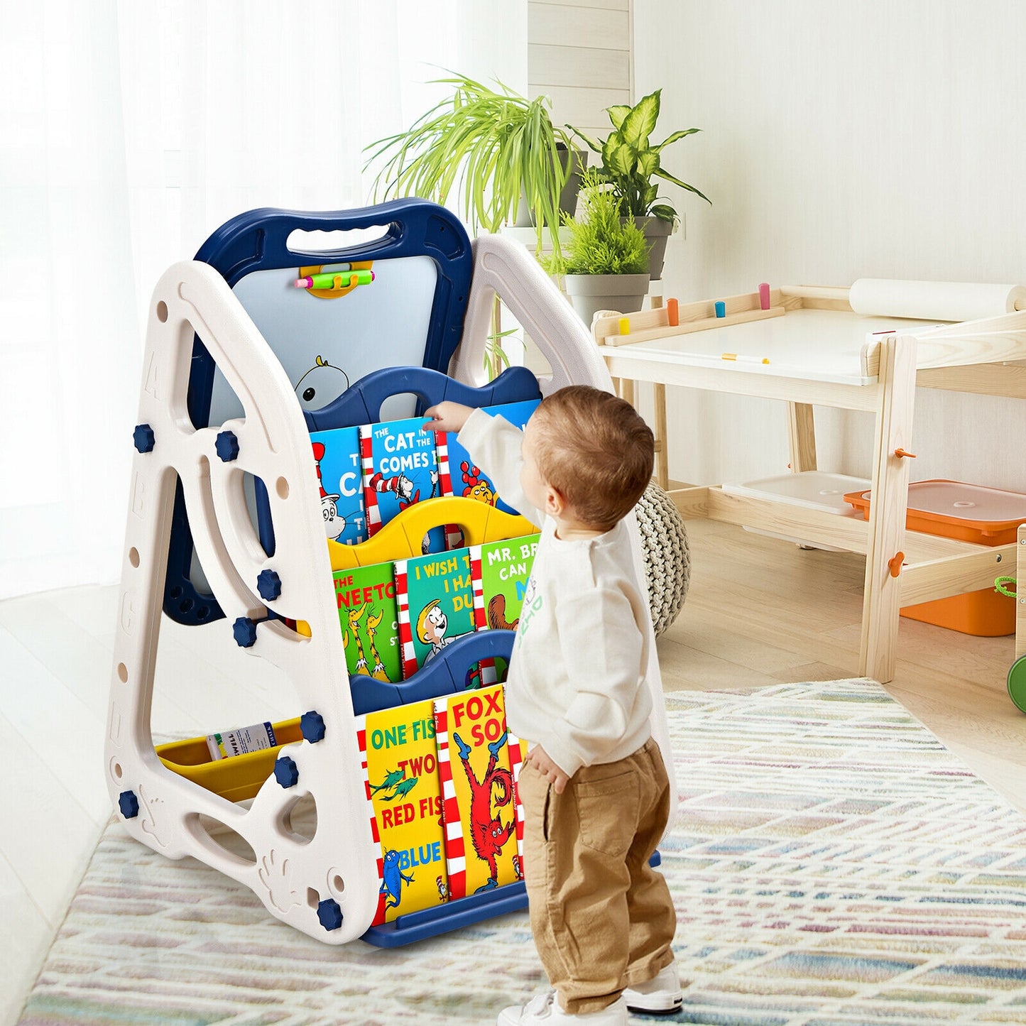 3-in-1 Kids Art Easel Double-Sided Tabletop Easel with Art Accessories-Blue Kids Crystal