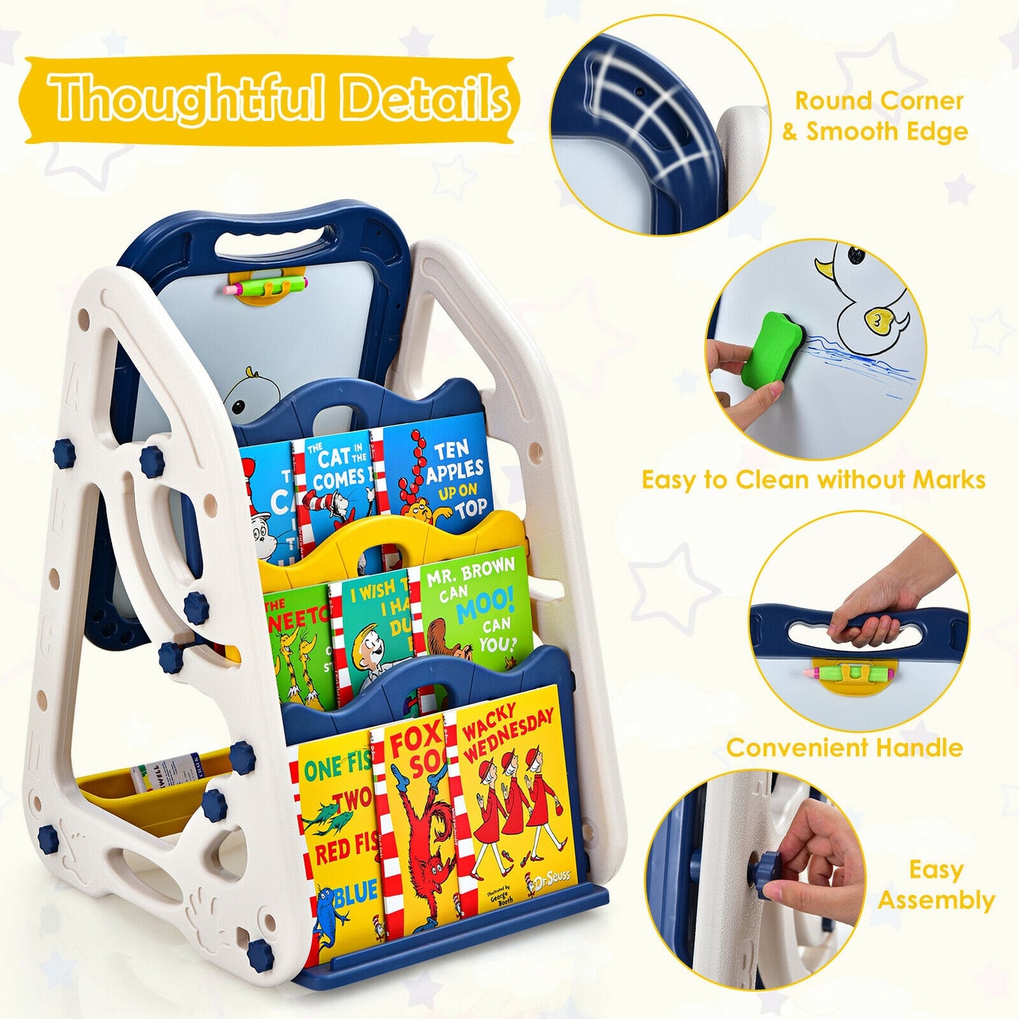 3-in-1 Kids Art Easel Double-Sided Tabletop Easel with Art Accessories-Blue Kids Crystal
