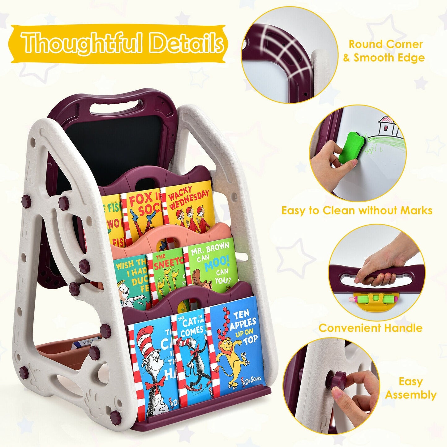 3-in-1 Kids Art Easel Double-Sided Tabletop Easel with Art Accessories-Red Kids Crystal