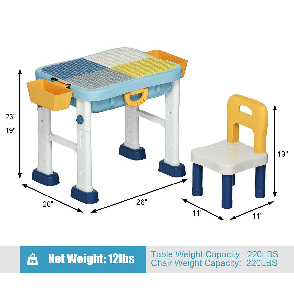 6-in-1 Kids Activity Table Set with Chair Kids Crystal