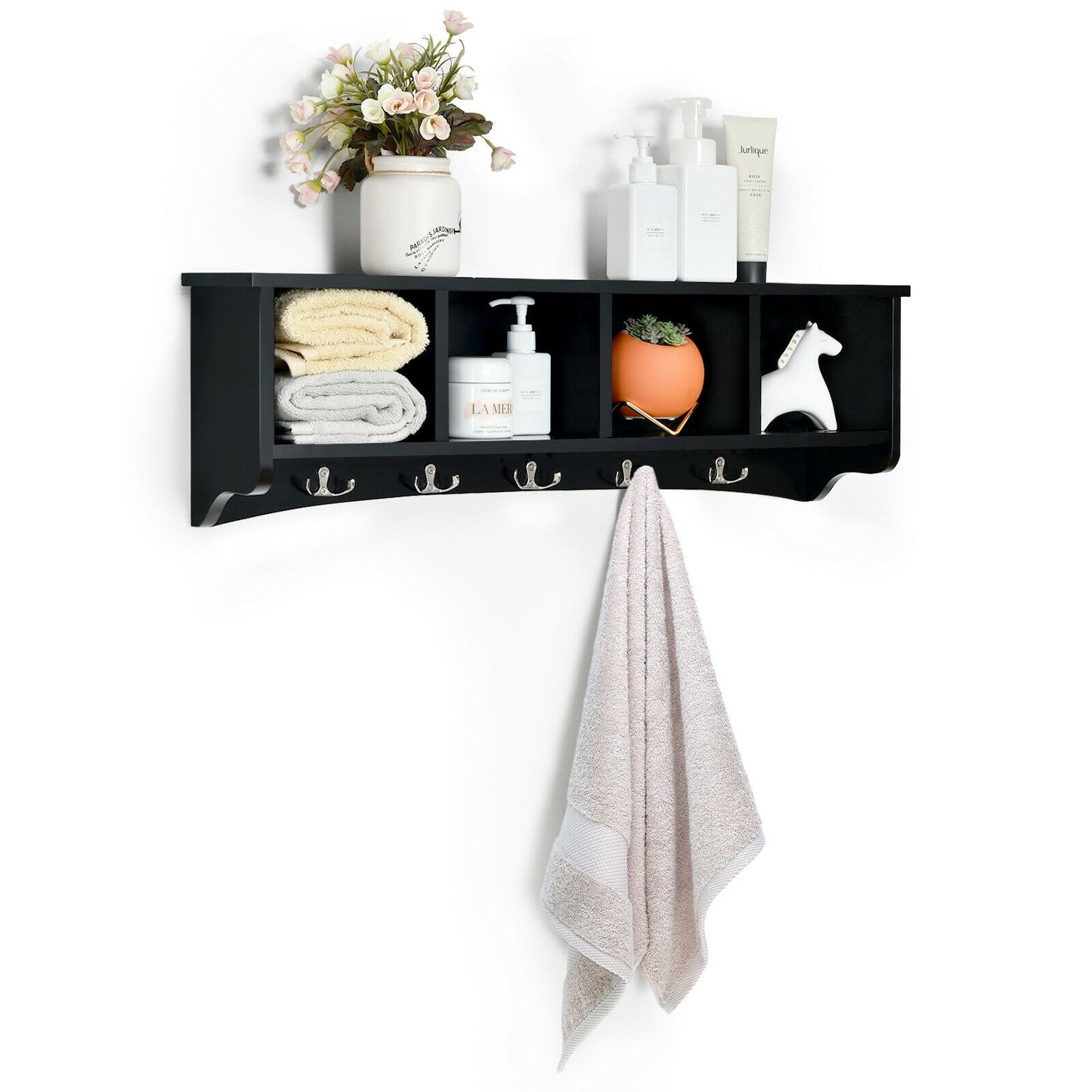 Hanging Entryway Shelf Coat Rack Wall Mounted Storage Cabinets-Black Kids Crystal