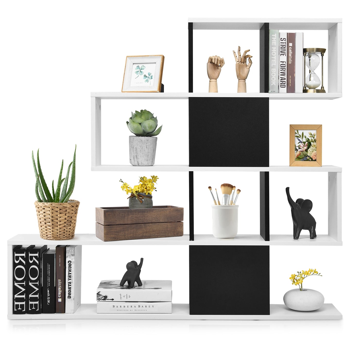5-Tier Bookshelf Corner Ladder Bookcase with Storage Rack-Black & White Kids Crystal