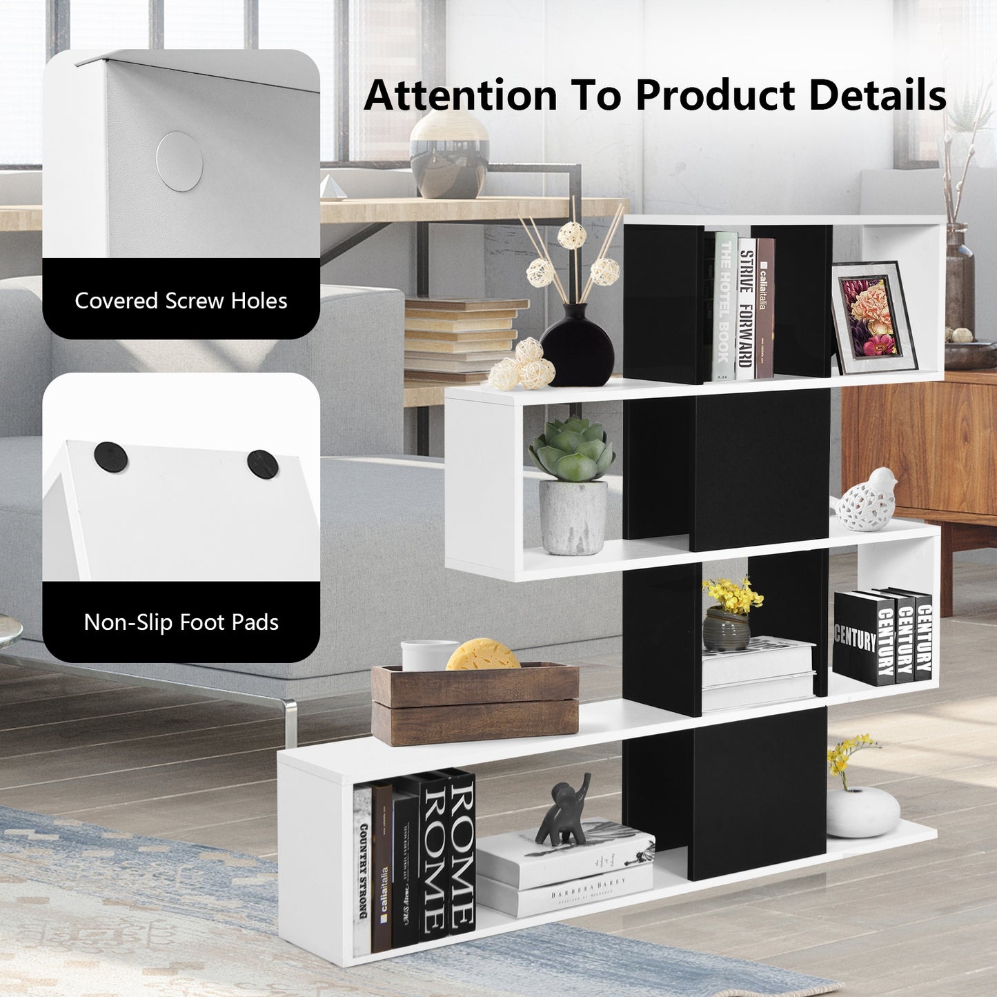 5-Tier Bookshelf Corner Ladder Bookcase with Storage Rack-Black & White Kids Crystal