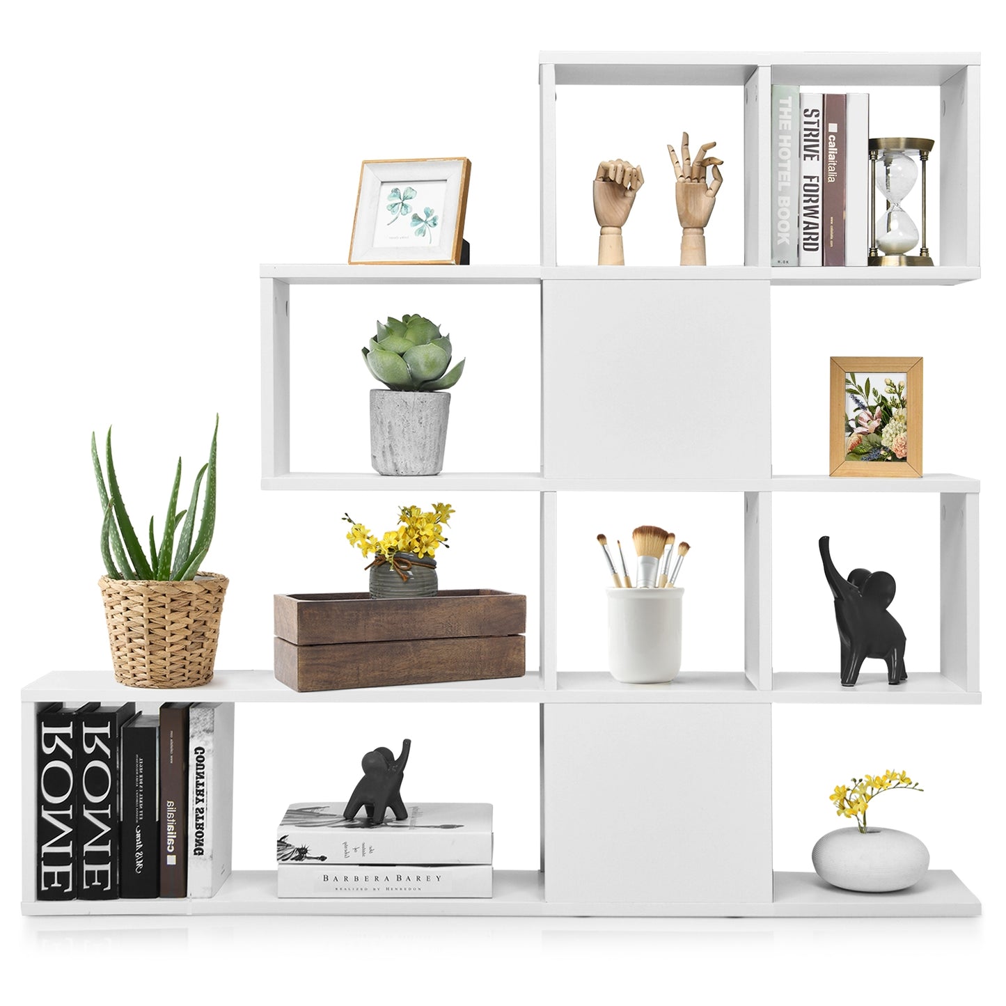 5-Tier Bookshelf Corner Ladder Bookcase with Storage Rack-White Kids Crystal