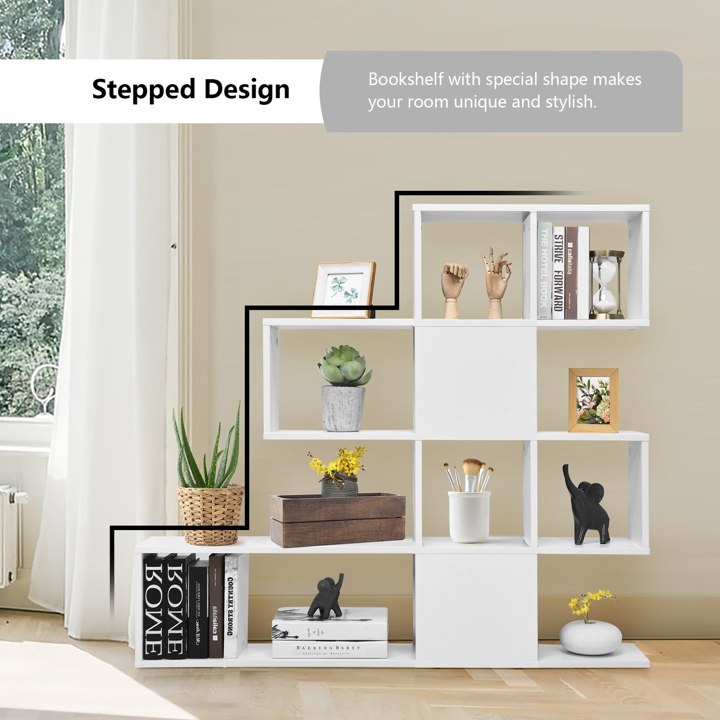 5-Tier Bookshelf Corner Ladder Bookcase with Storage Rack-White Kids Crystal