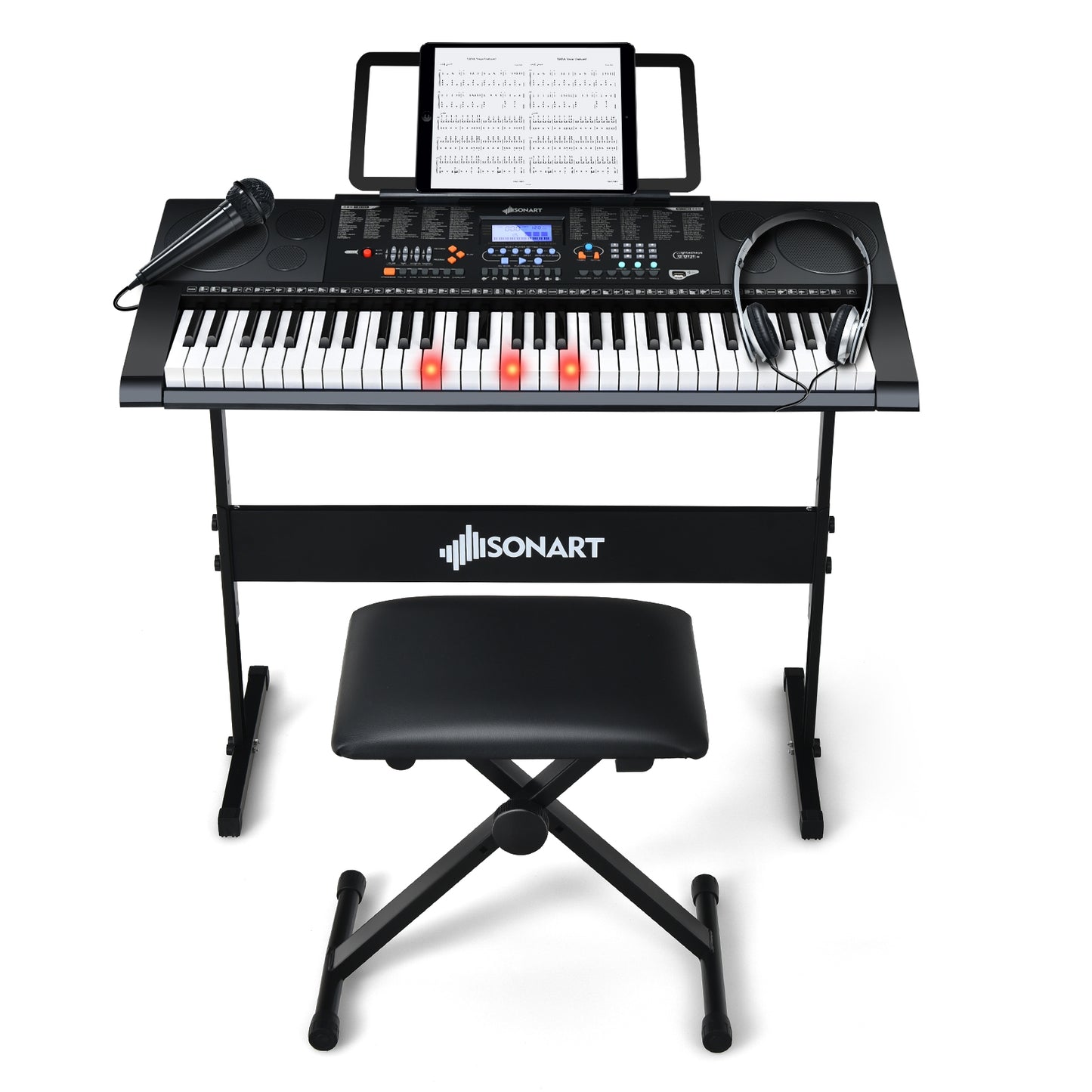 61-Key Electronic Keyboard Piano Set with Full Size Lighted Keys Kids Crystal