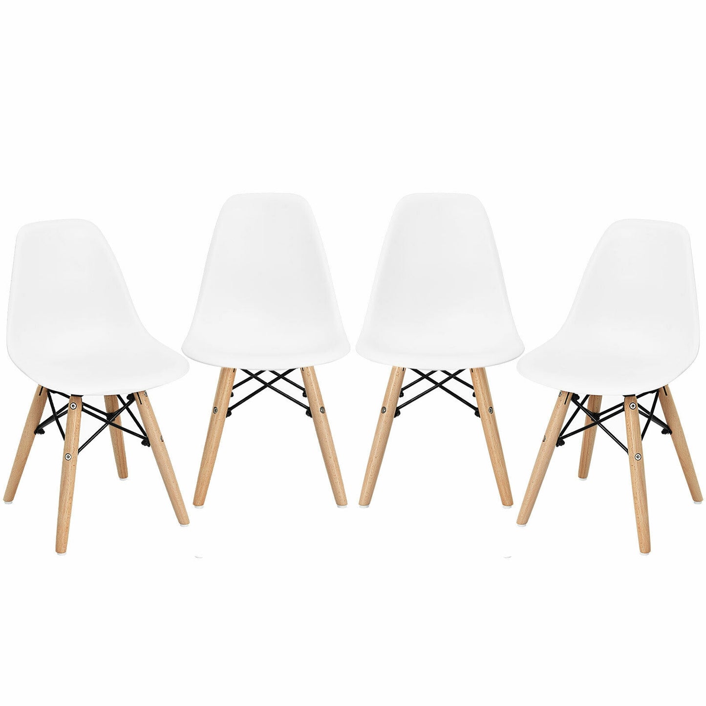 4 Pieces Medieval Style Children Chair Set with Wood Legs-White