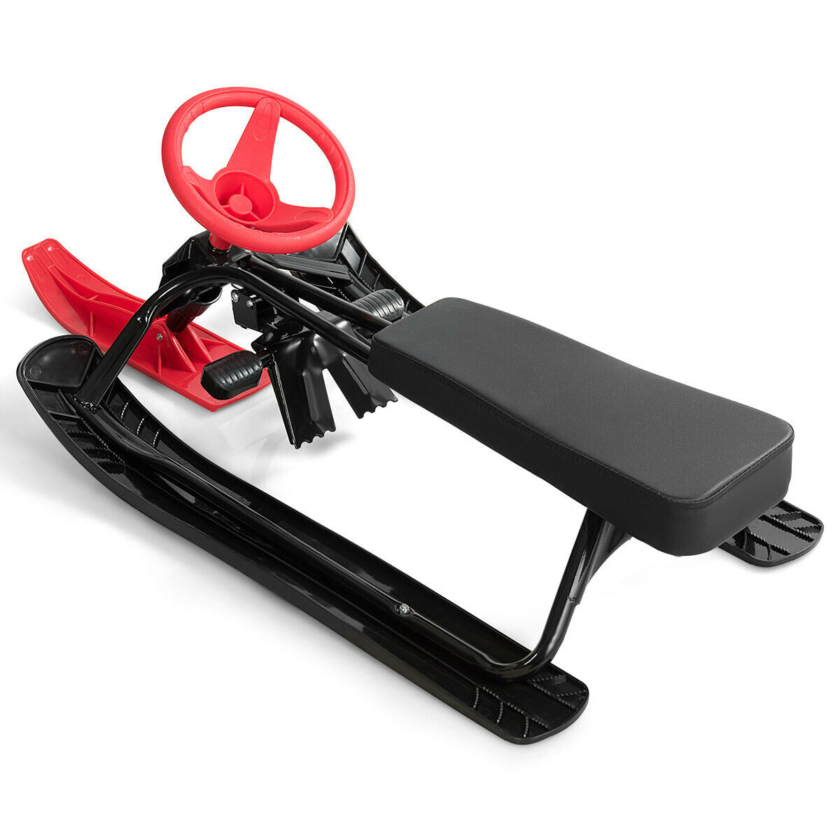 Kids Snow Sand Grass Sled w/ Steering Wheel and Brakes-Red Kids Crystal
