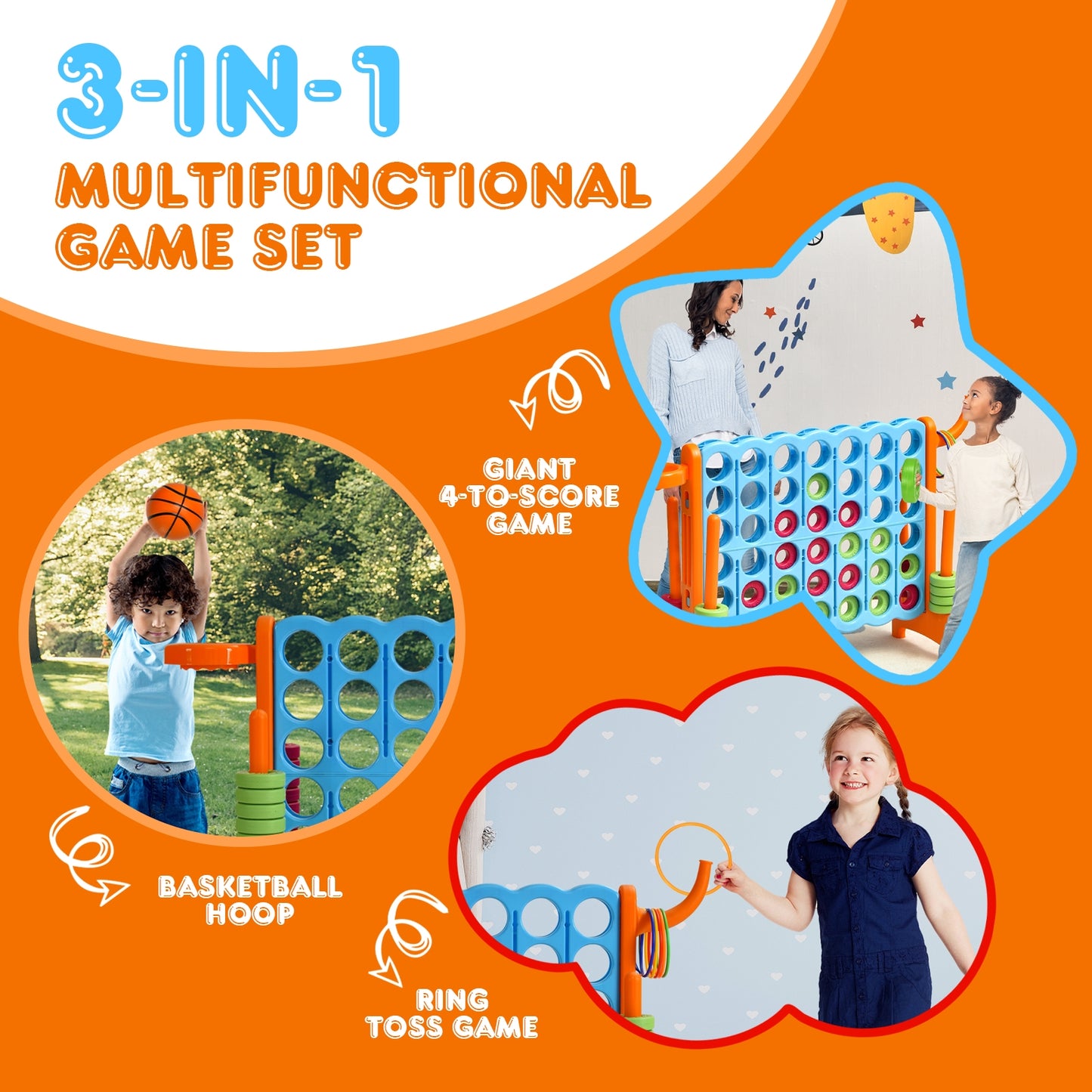 2.5ft 4-to-Score Giant Game Set-Orange Kids Crystal