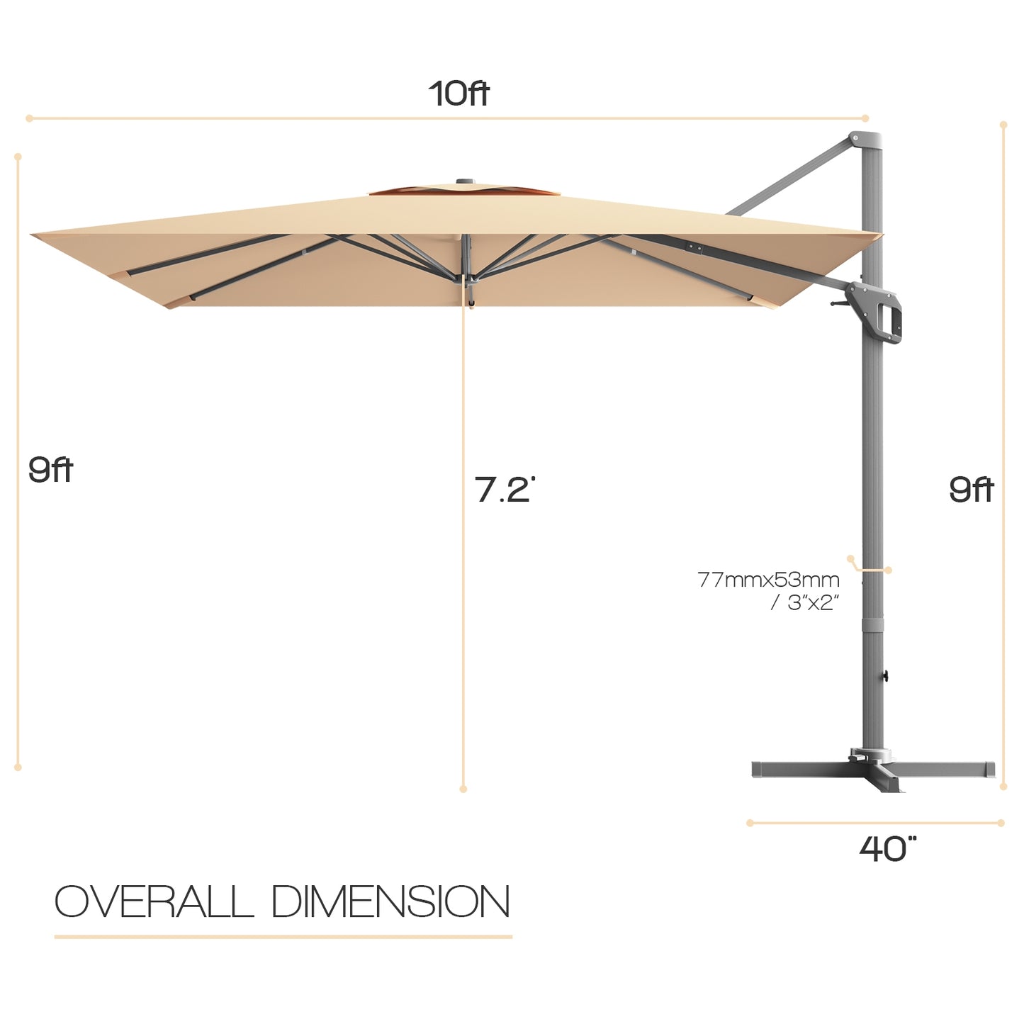 10 x 10 Feet Patio Offset Cantilever Umbrella with Aluminum 360-degree Rotation Tilt-Beige Kids Crystal