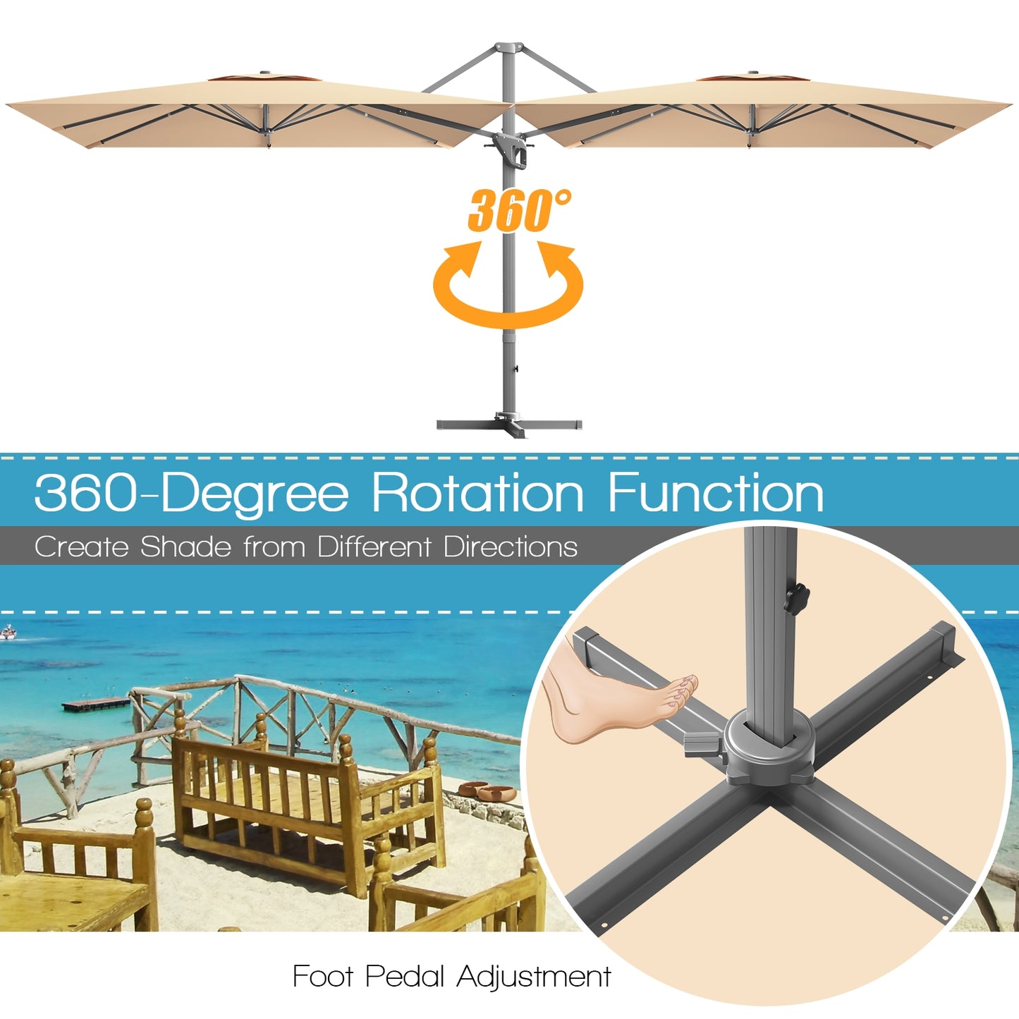 10 x 10 Feet Patio Offset Cantilever Umbrella with Aluminum 360-degree Rotation Tilt-Beige Kids Crystal
