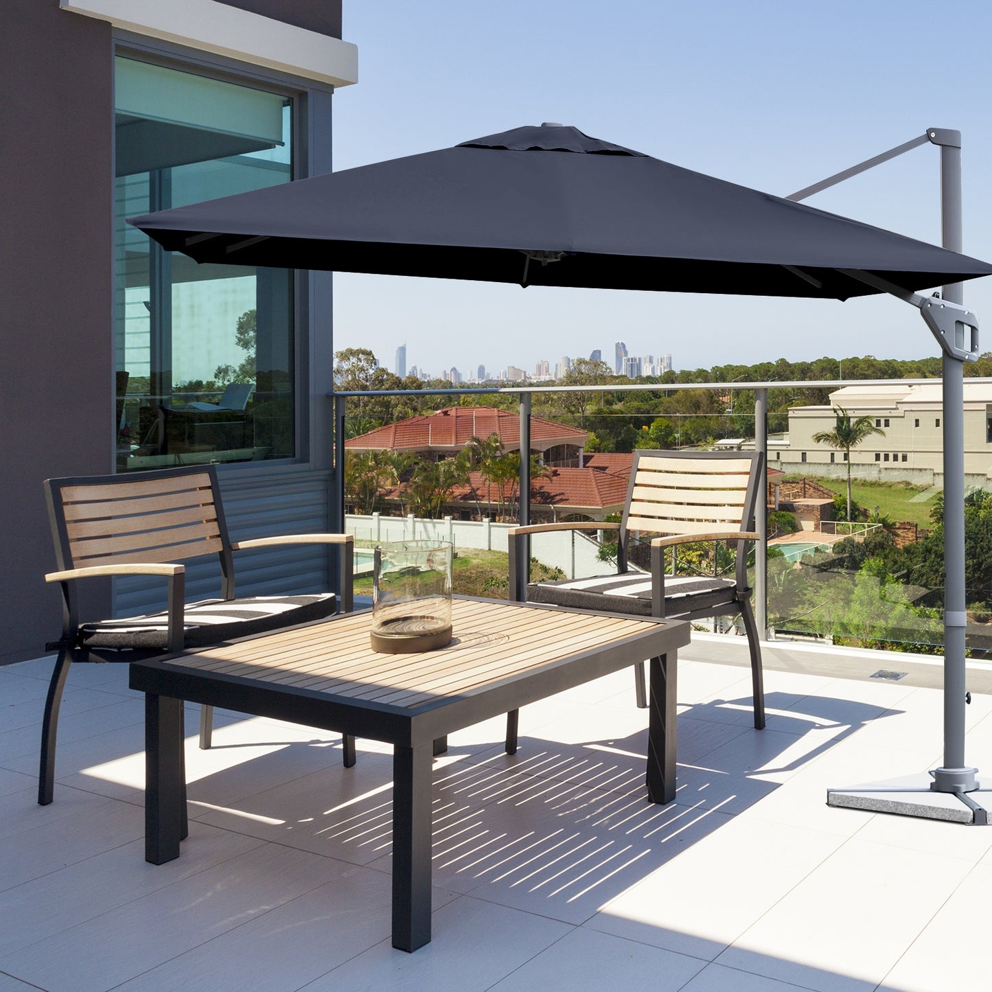 10 x 10 Feet Patio Offset Cantilever Umbrella with Aluminum 360-degree Rotation Tilt-Navy Kids Crystal