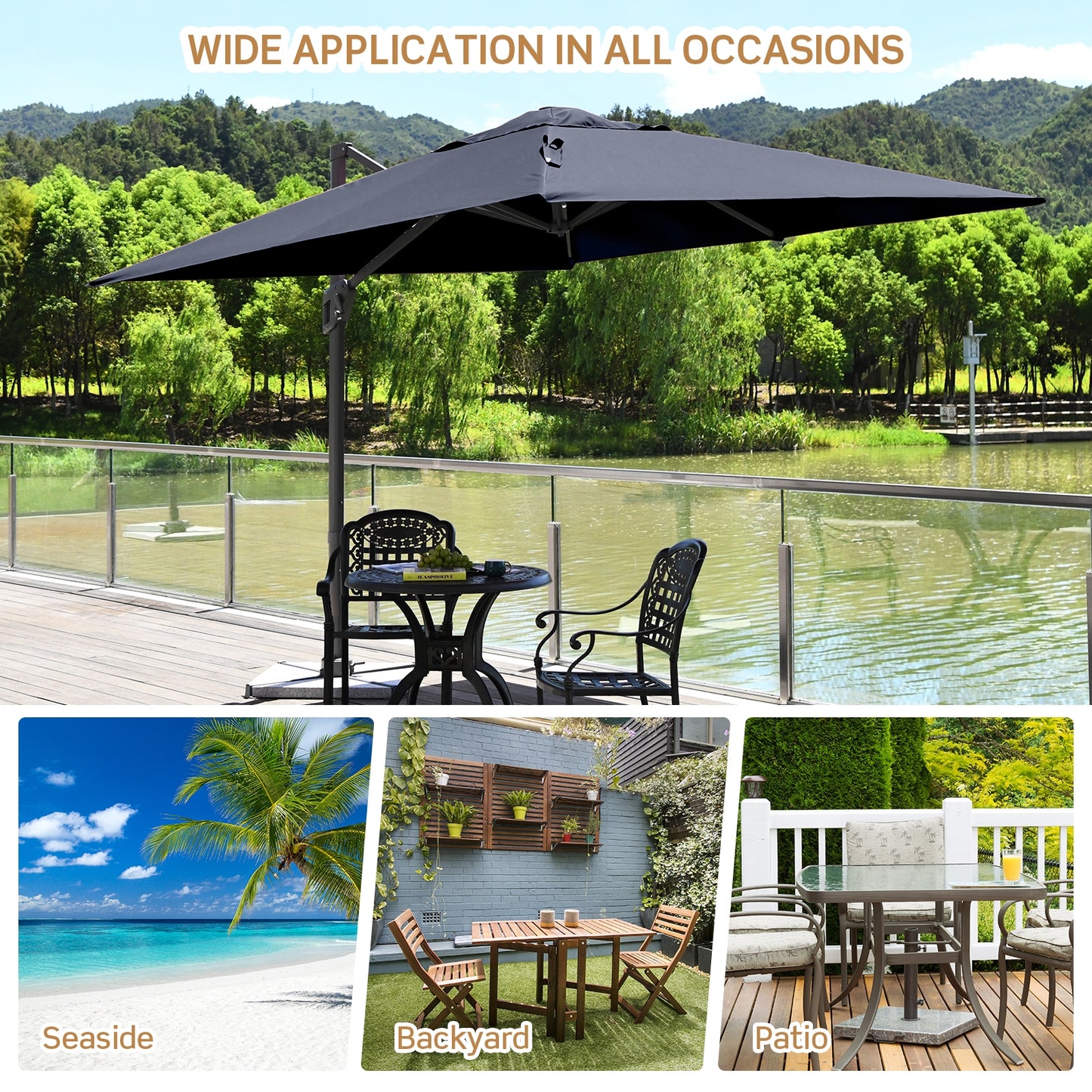 10 x 10 Feet Patio Offset Cantilever Umbrella with Aluminum 360-degree Rotation Tilt-Navy Kids Crystal