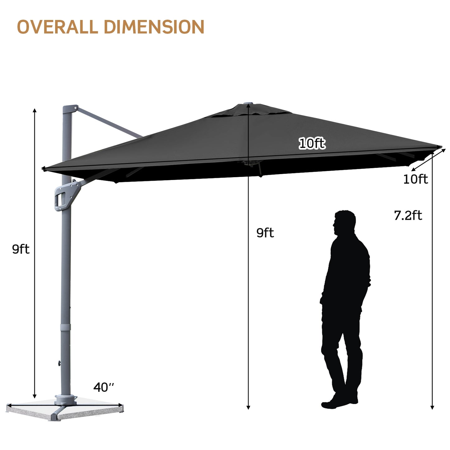 10 x 10 Feet Patio Offset Cantilever Umbrella with Aluminum 360-degree Rotation Tilt-Gray Kids Crystal