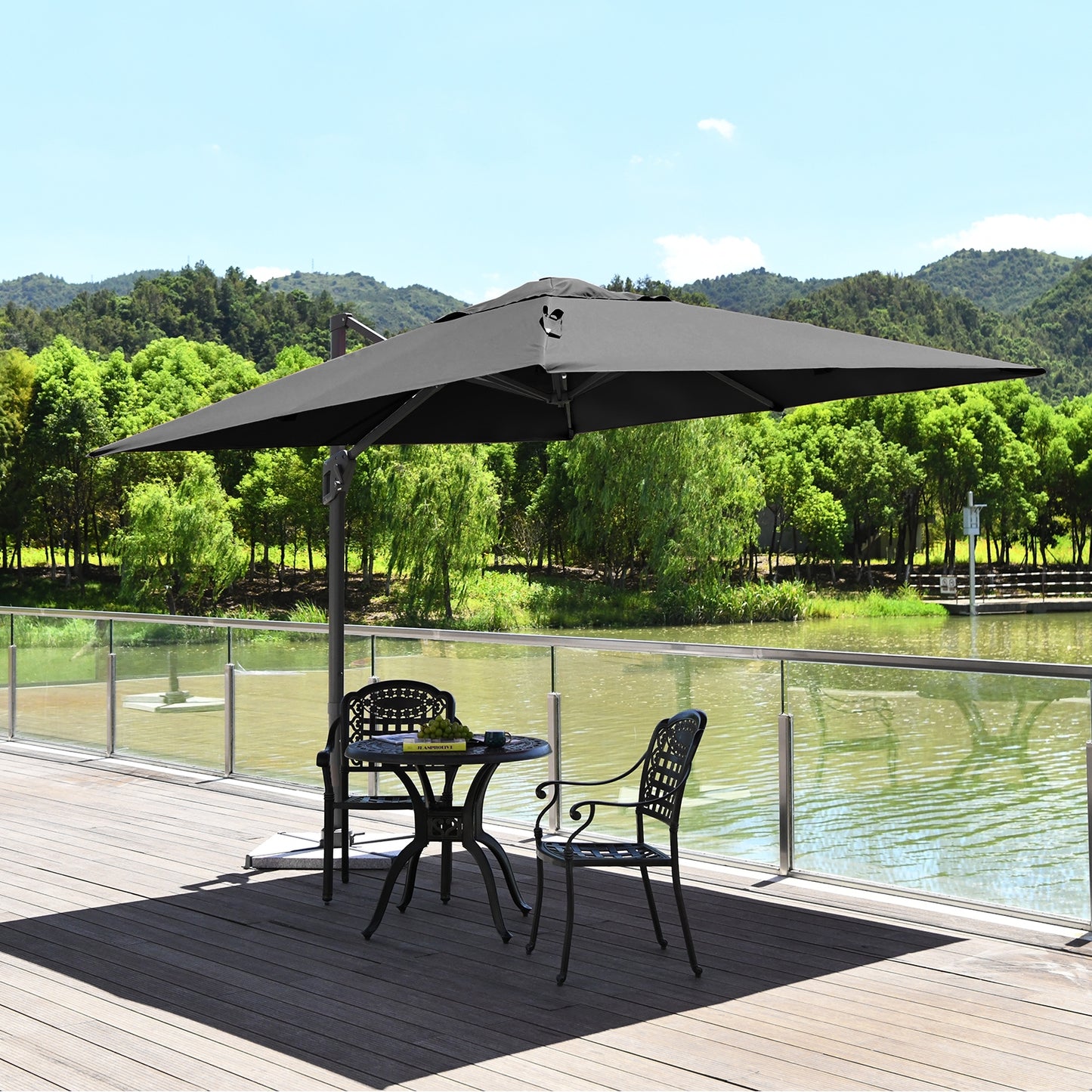 10 x 10 Feet Patio Offset Cantilever Umbrella with Aluminum 360-degree Rotation Tilt-Gray Kids Crystal