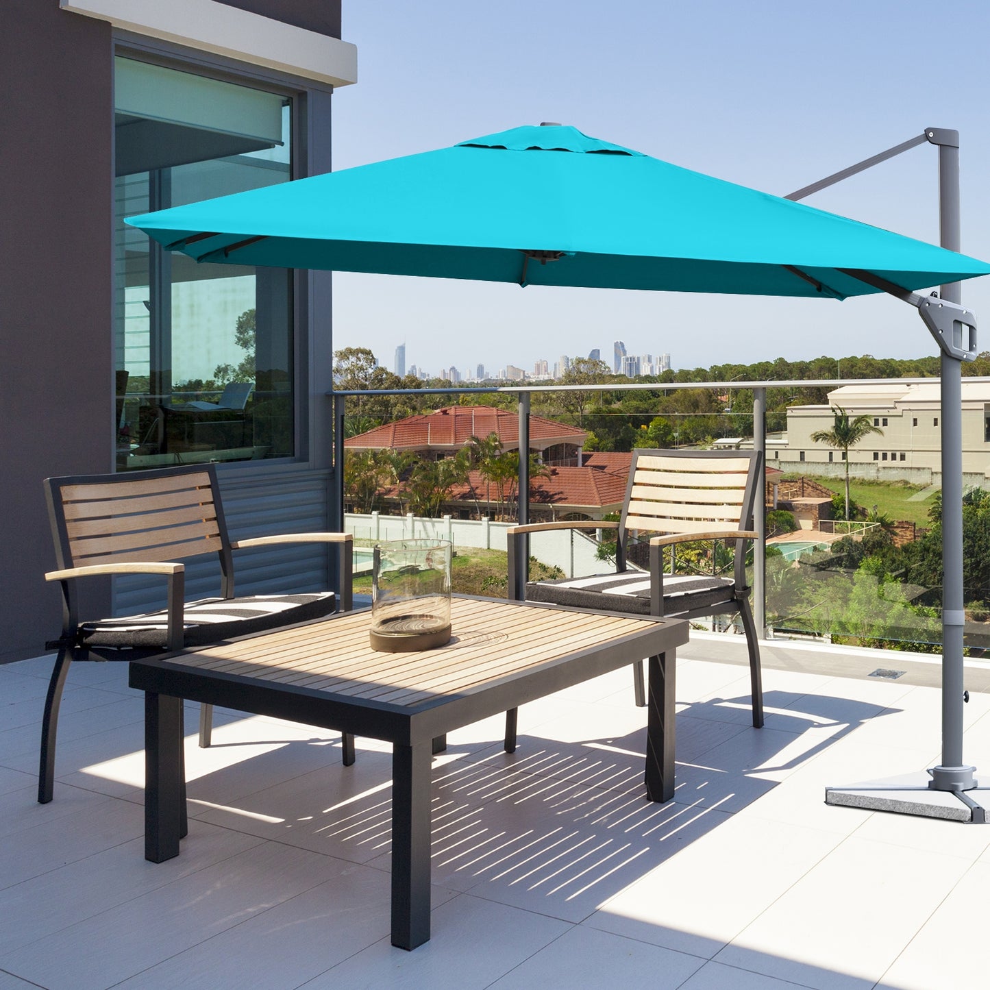 10 x 10 Feet Patio Offset Cantilever Umbrella with Aluminum 360-degree Rotation Tilt-Turquoise Kids Crystal