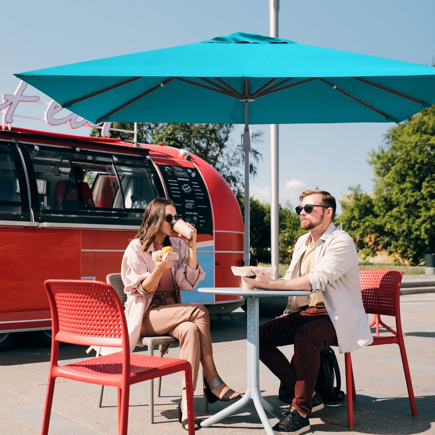 10 x 10 Feet Patio Offset Cantilever Umbrella with Aluminum 360-degree Rotation Tilt-Turquoise Kids Crystal
