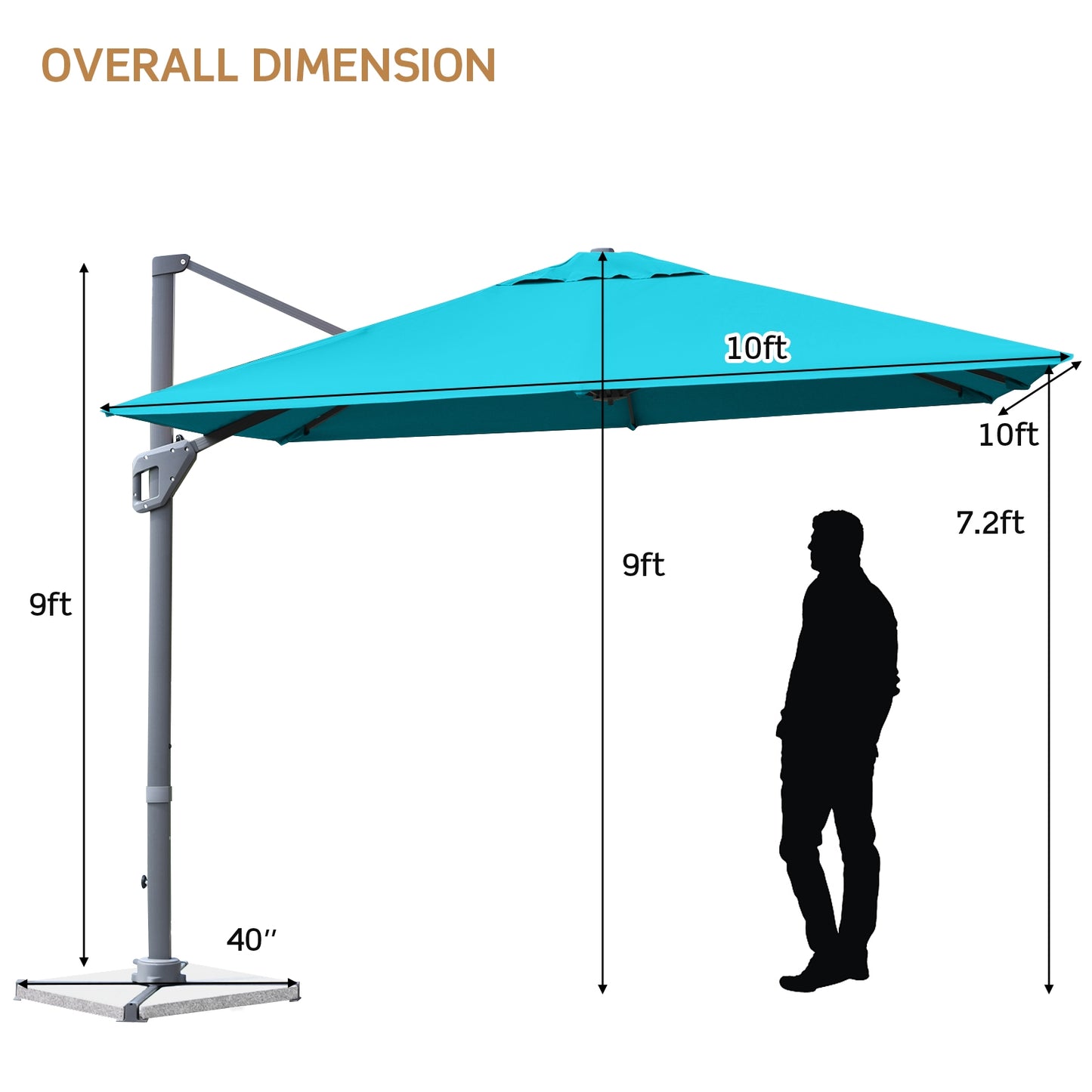 10 x 10 Feet Patio Offset Cantilever Umbrella with Aluminum 360-degree Rotation Tilt-Turquoise Kids Crystal
