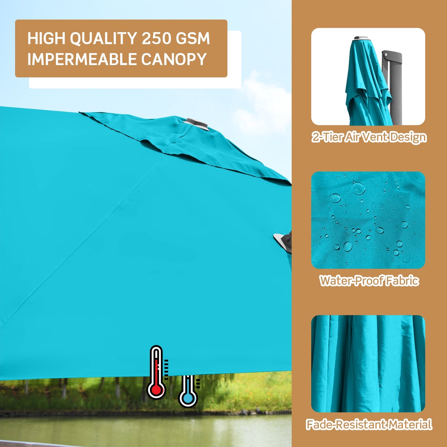 10 x 10 Feet Patio Offset Cantilever Umbrella with Aluminum 360-degree Rotation Tilt-Turquoise Kids Crystal