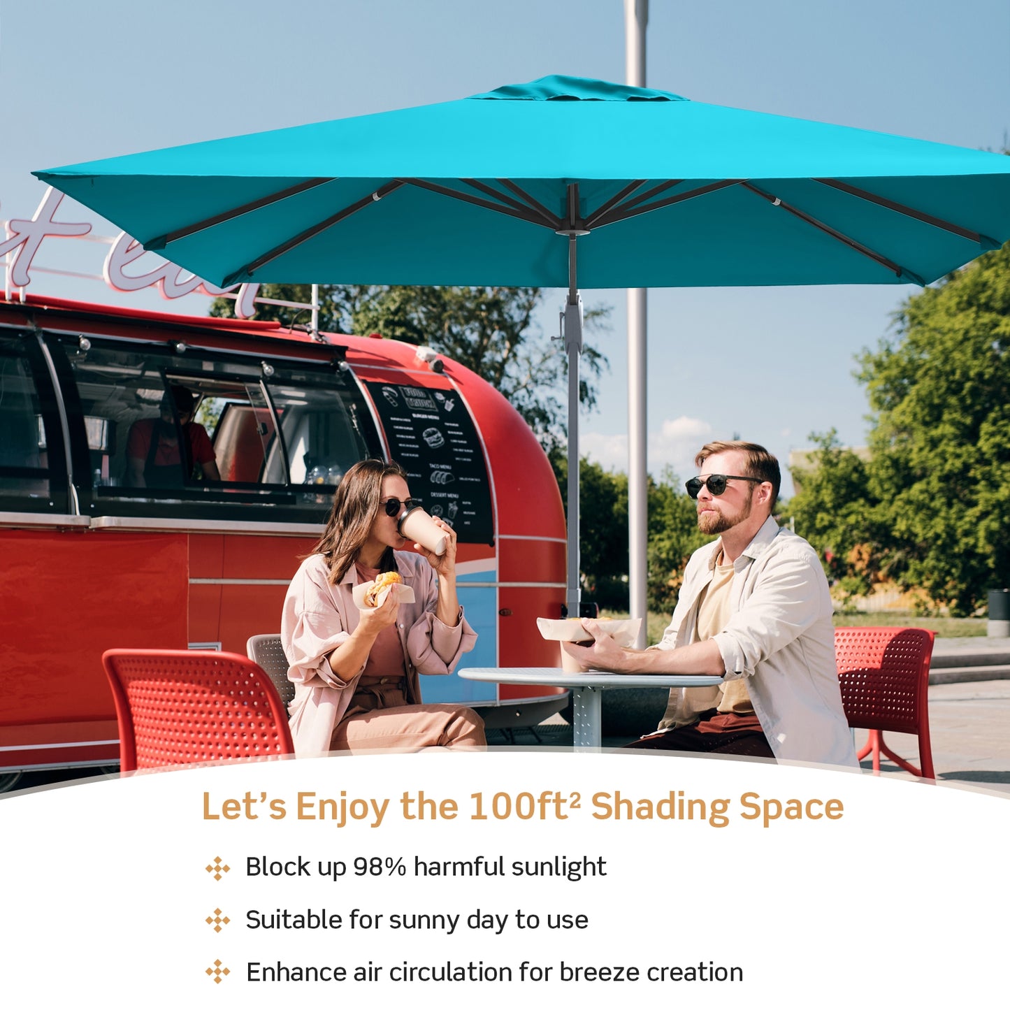 10 x 10 Feet Patio Offset Cantilever Umbrella with Aluminum 360-degree Rotation Tilt-Turquoise Kids Crystal