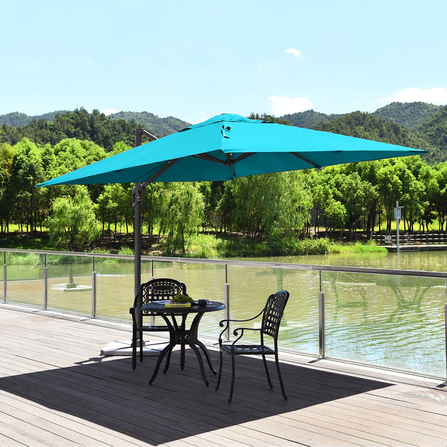 10 x 10 Feet Patio Offset Cantilever Umbrella with Aluminum 360-degree Rotation Tilt-Turquoise Kids Crystal