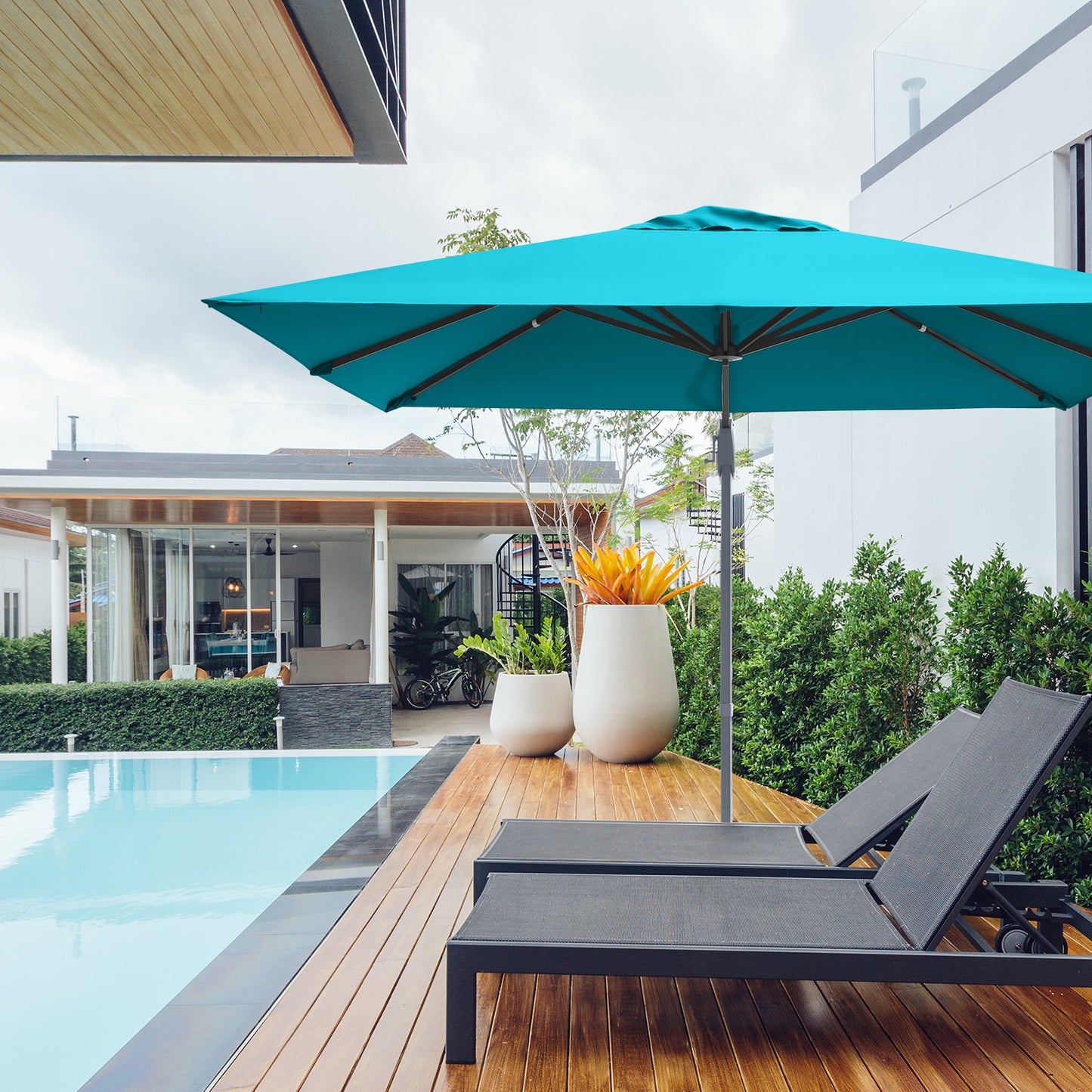 10 x 10 Feet Patio Offset Cantilever Umbrella with Aluminum 360-degree Rotation Tilt-Turquoise Kids Crystal