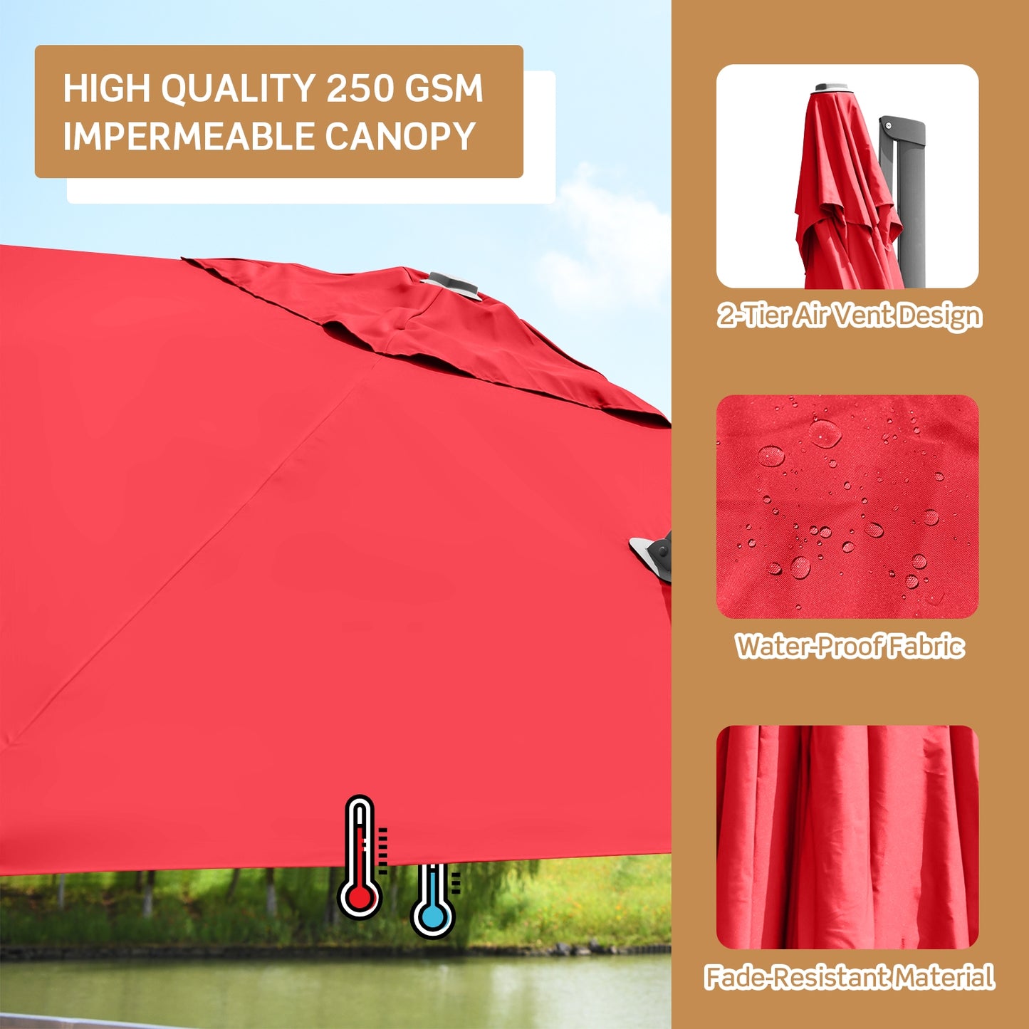 10 x 10 Feet Patio Offset Cantilever Umbrella with Aluminum 360-degree Rotation Tilt-Wine Kids Crystal