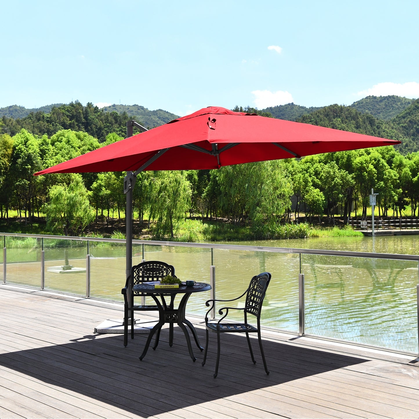 10 x 10 Feet Patio Offset Cantilever Umbrella with Aluminum 360-degree Rotation Tilt-Wine Kids Crystal