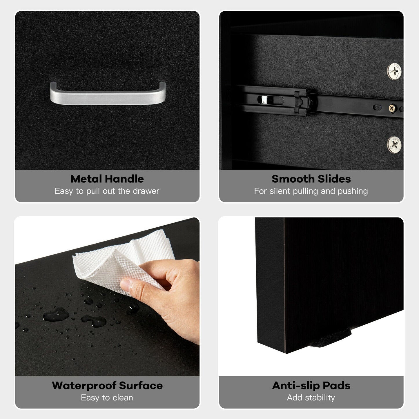 2 Pieces Nightstand with Storage Drawer and Cabinet-Black Kids Crystal