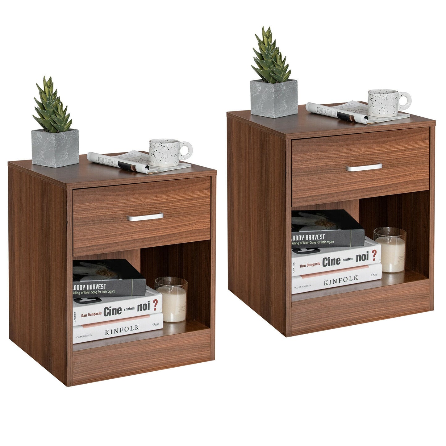 2 Pieces Nightstand with Storage Drawer and Cabinet-Brown Kids Crystal