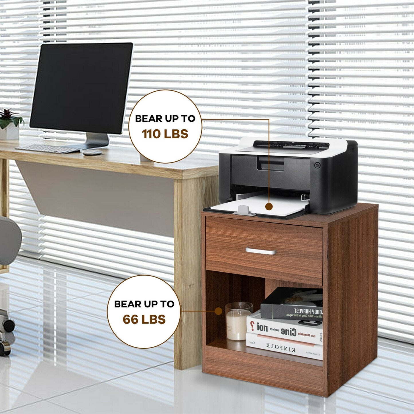 2 Pieces Nightstand with Storage Drawer and Cabinet-Brown Kids Crystal