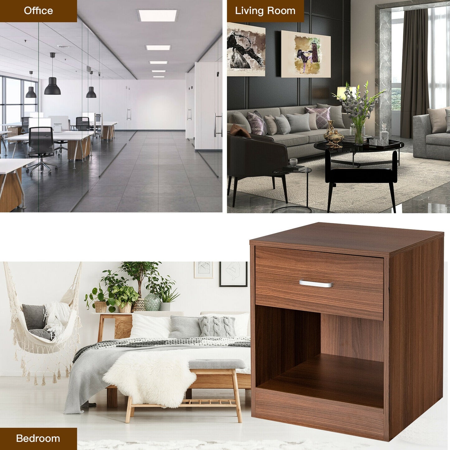 2 Pieces Nightstand with Storage Drawer and Cabinet-Brown Kids Crystal