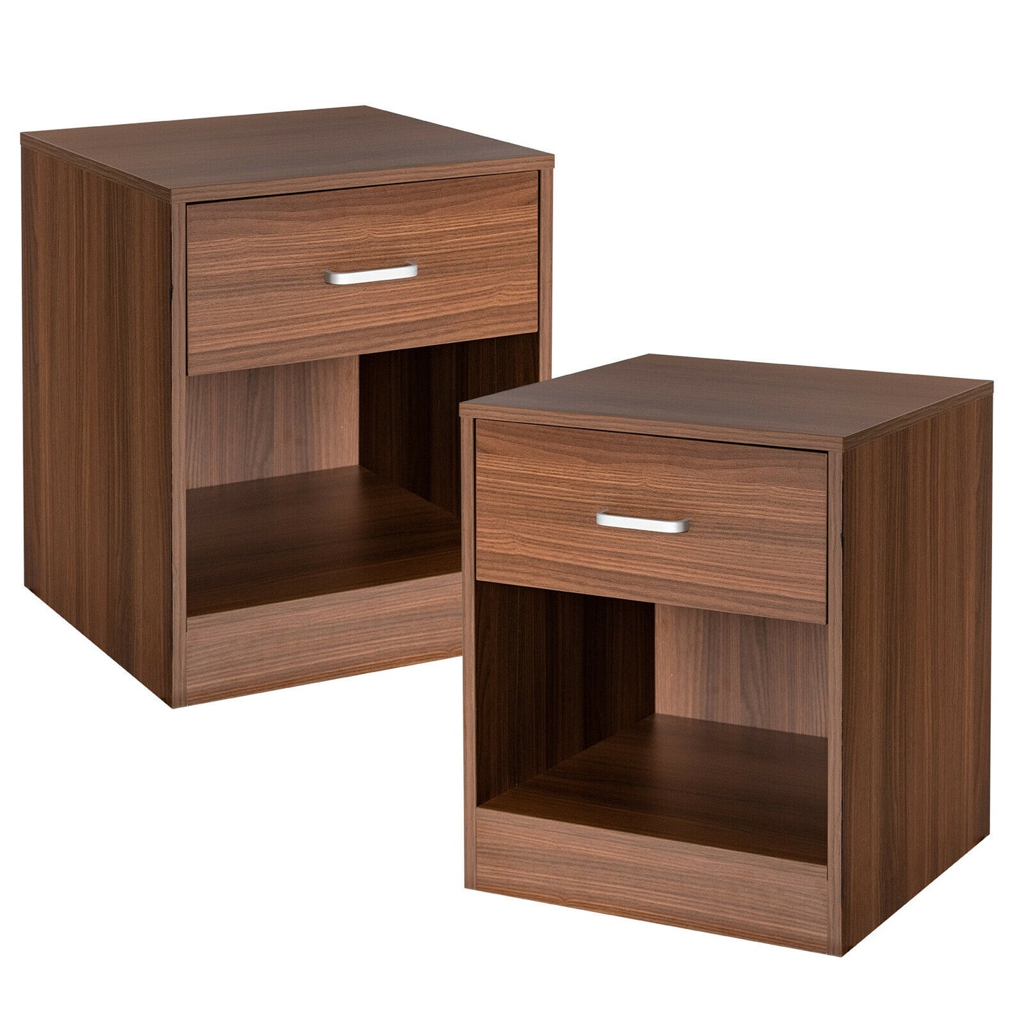 2 Pieces Nightstand with Storage Drawer and Cabinet-Brown Kids Crystal