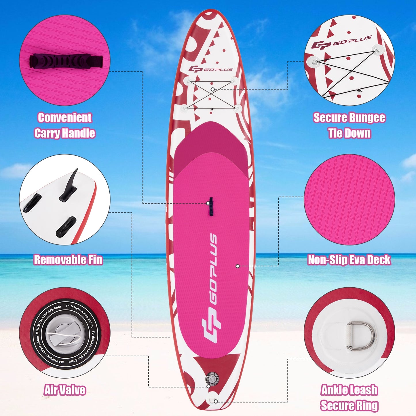 10.6 Feet Inflatable Adjustable Paddle Board with Carry Bag Kids Crystal