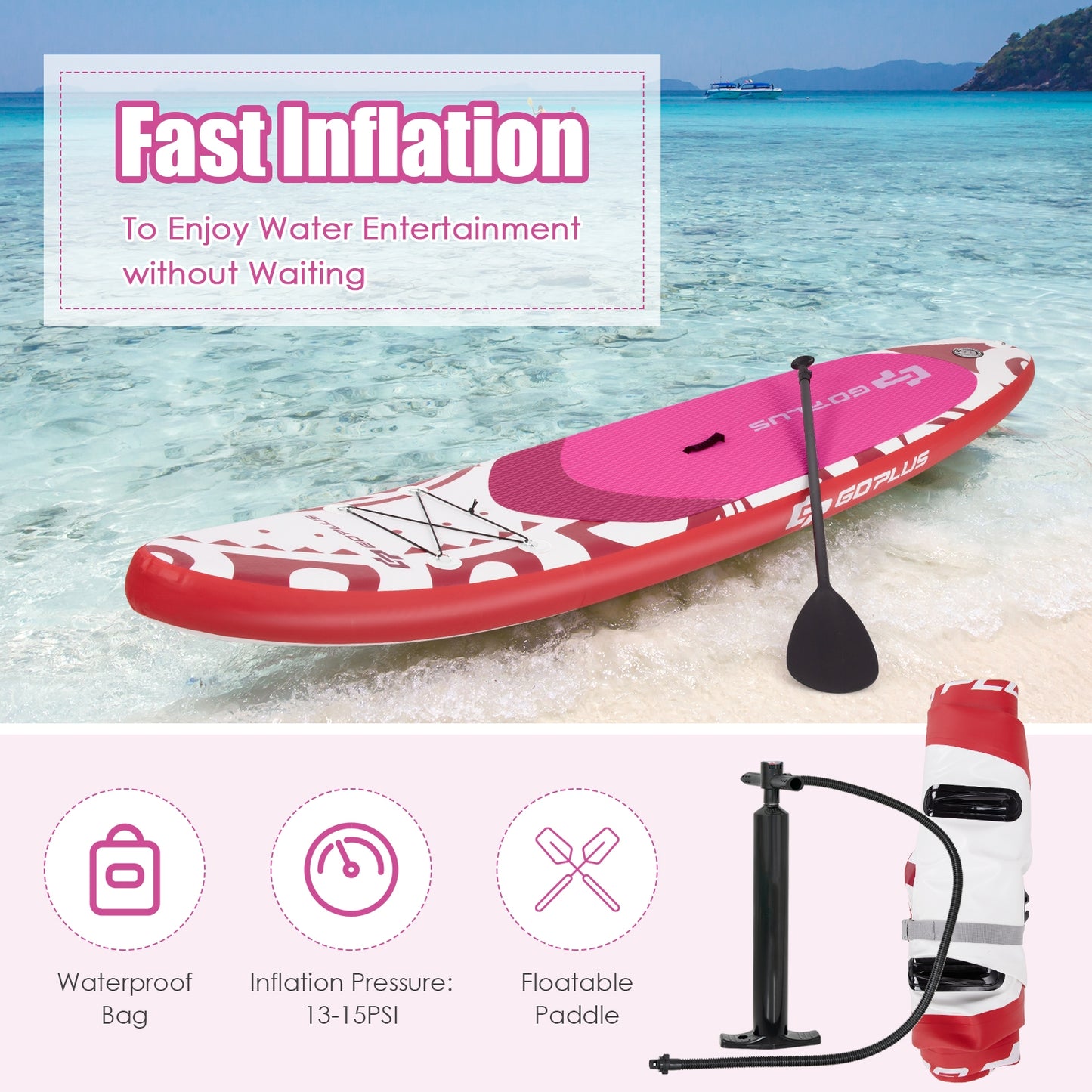 10.6 Feet Inflatable Adjustable Paddle Board with Carry Bag Kids Crystal