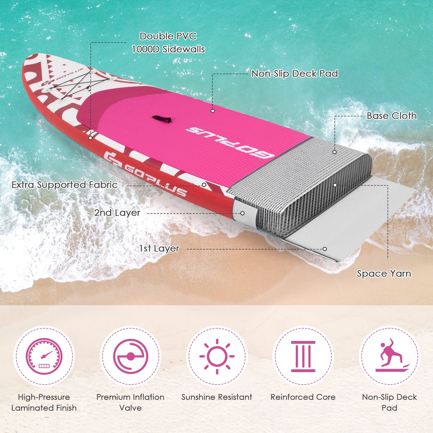 10.6 Feet Inflatable Adjustable Paddle Board with Carry Bag Kids Crystal