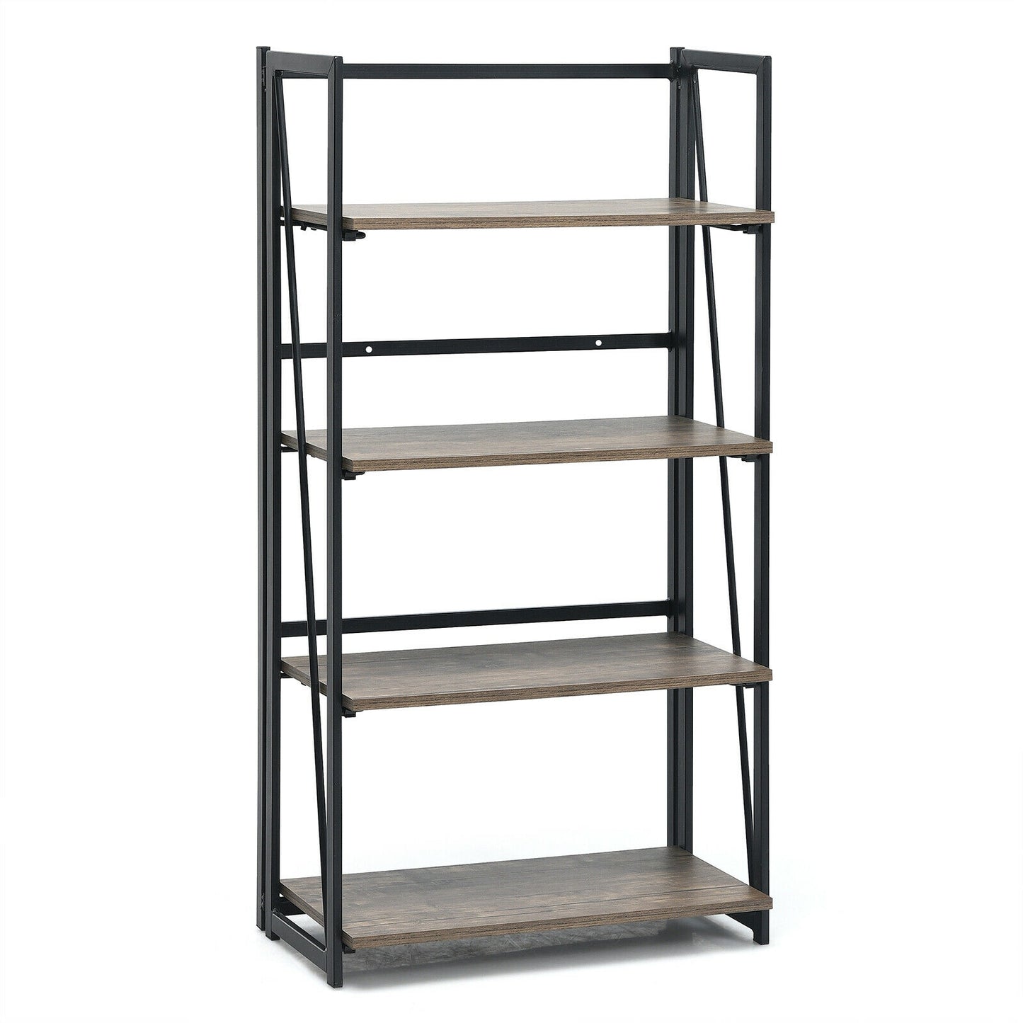 4-Tier Folding Bookshelf No-Assembly Industrial Bookcase Display Shelves Kids Crystal