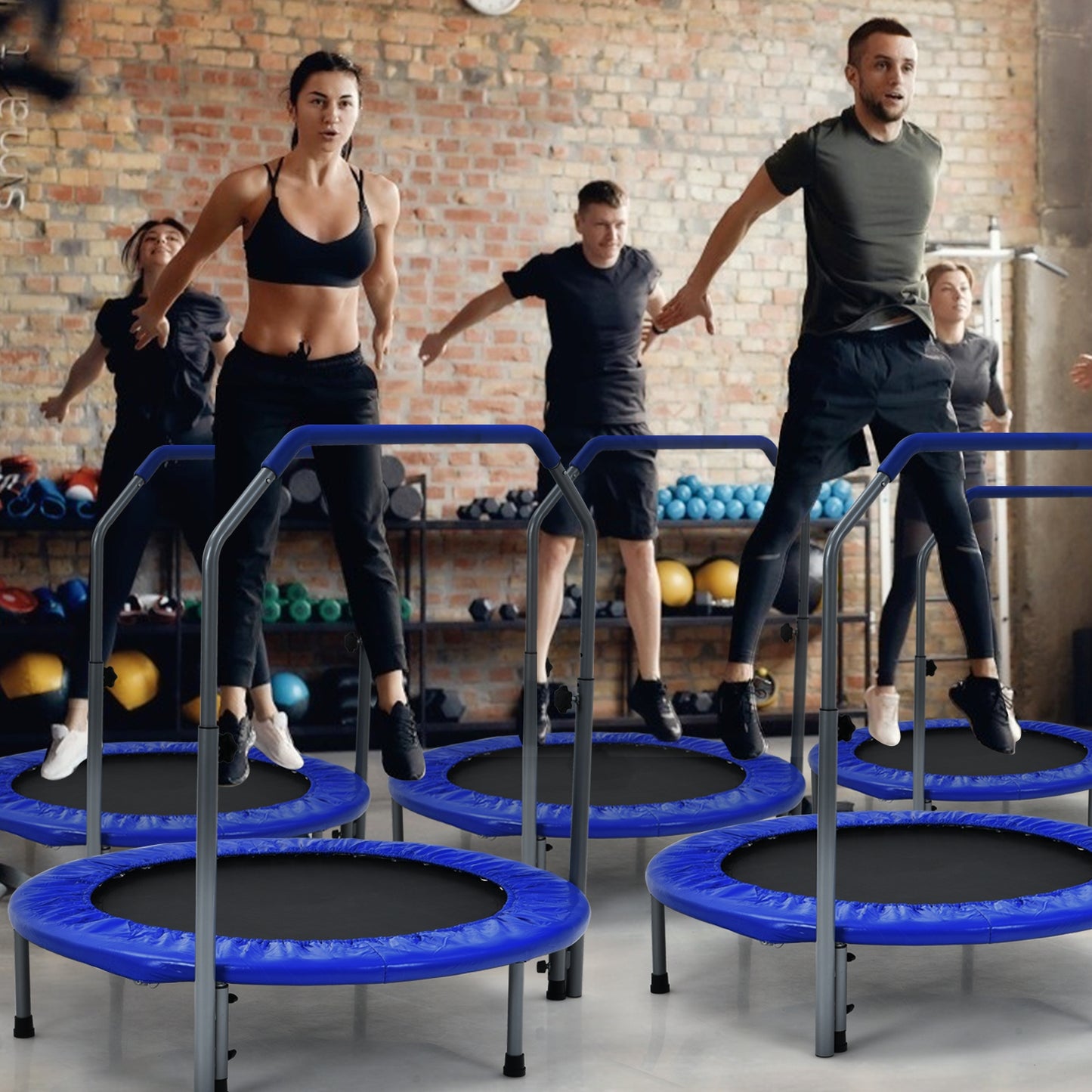 40 Inch Folding Exercise Trampoline Rebounder with 4-Level Handrail Carrying Bag-Blue Kids Crystal