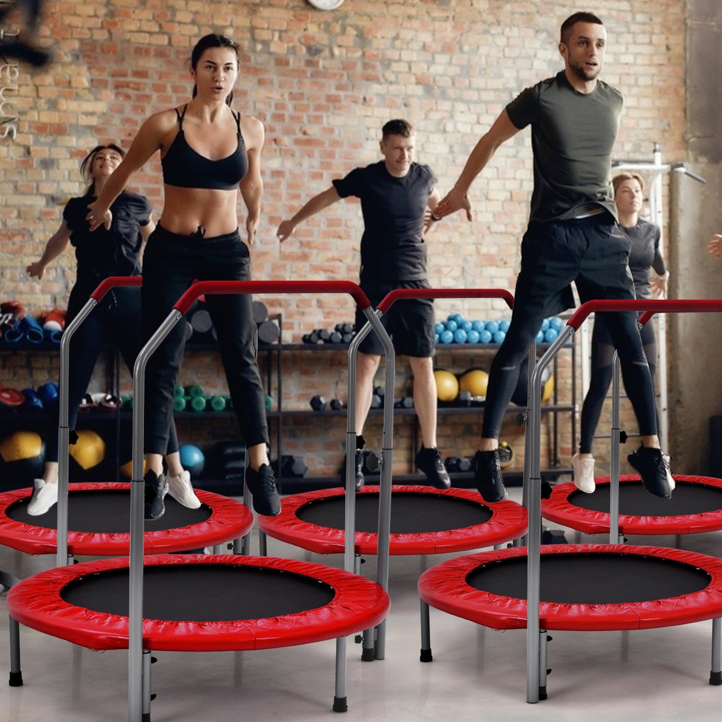 40 Inch Folding Exercise Trampoline Rebounder with 4-Level Handrail Carrying Bag-Red Kids Crystal