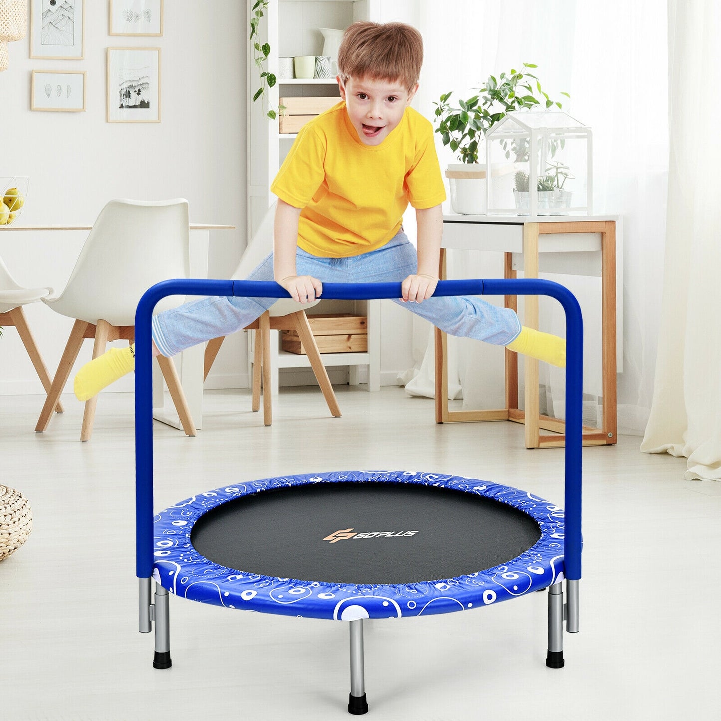 36 Inch Kids Trampoline Mini Rebounder with Full Covered Handrail -Blue Kids Crystal