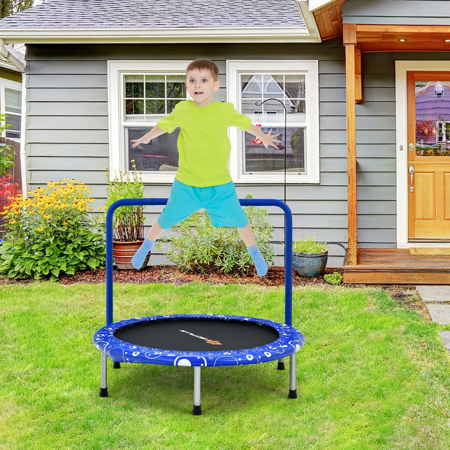 36 Inch Kids Trampoline Mini Rebounder with Full Covered Handrail -Blue Kids Crystal