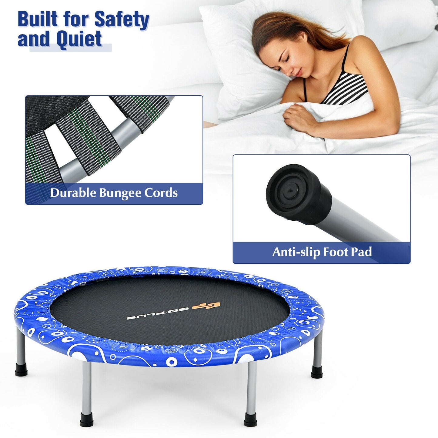 36 Inch Kids Trampoline Mini Rebounder with Full Covered Handrail -Blue Kids Crystal