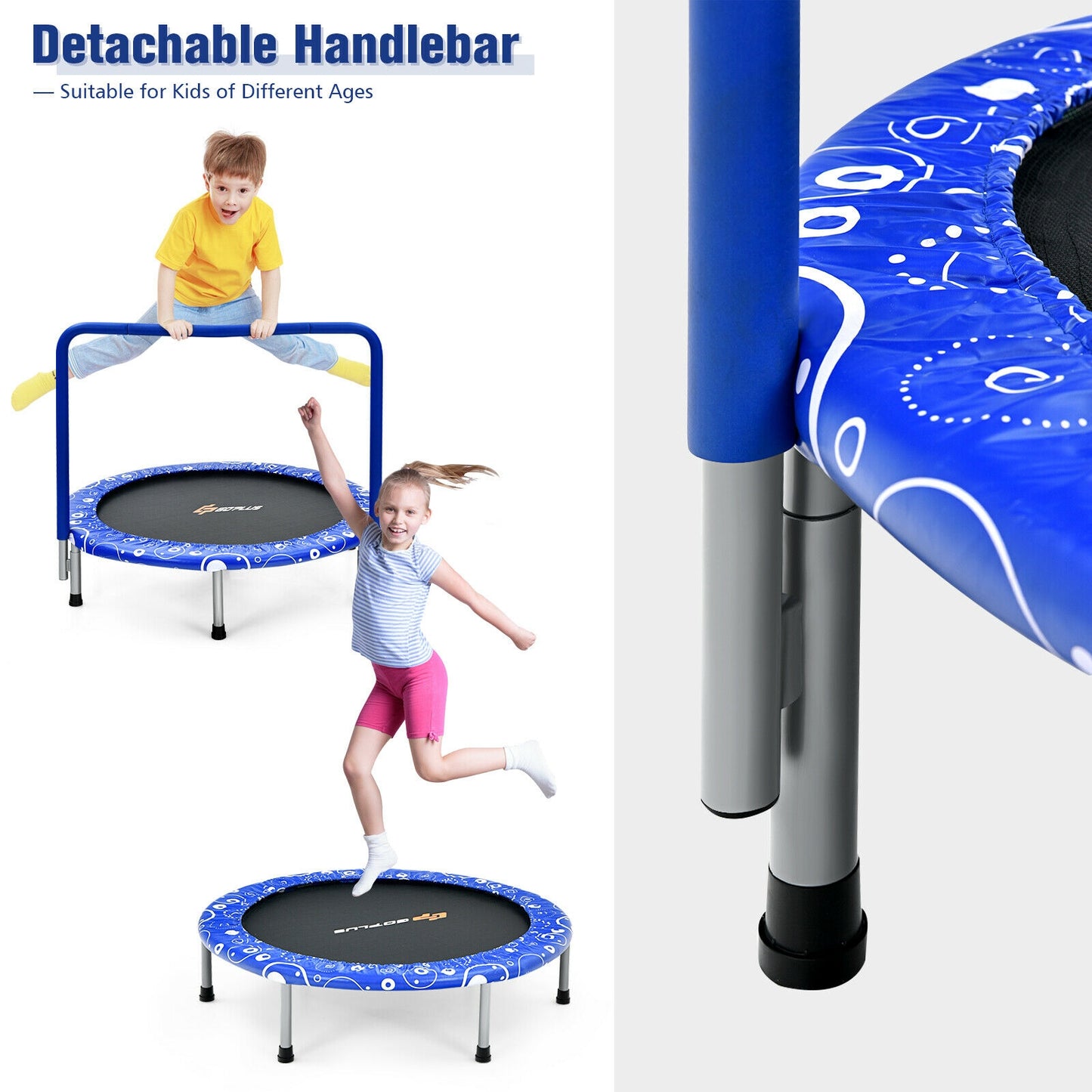 36 Inch Kids Trampoline Mini Rebounder with Full Covered Handrail -Blue Kids Crystal